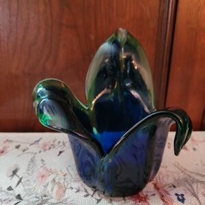 Murano Italy Hankerchief Vase ~ Cobalt Green